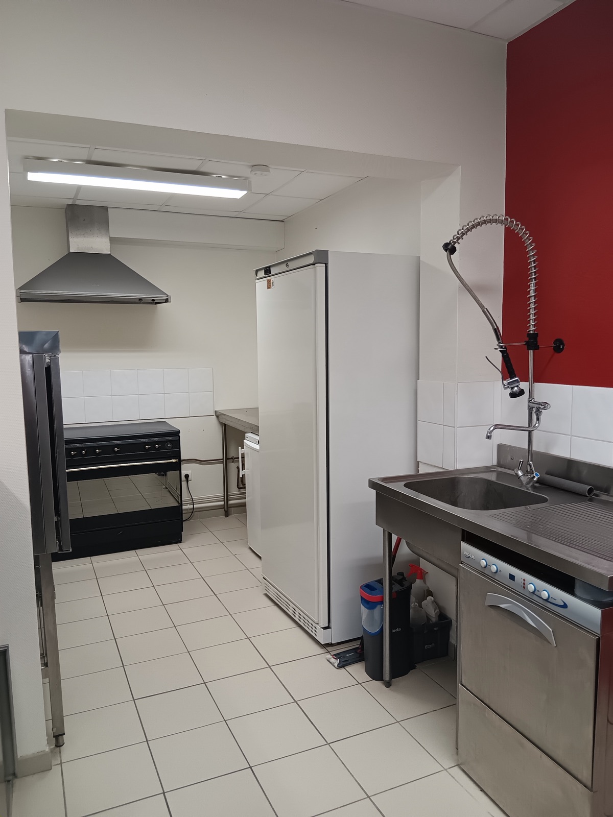 La cuisine équipée : plonge, piano à gaz et lave-vaisselle